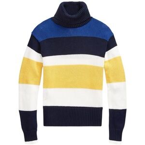 Polo Ralph Lauren Cotton Turtleneck Sweater Hunter Navy‎ Multi Elbow Patch XL